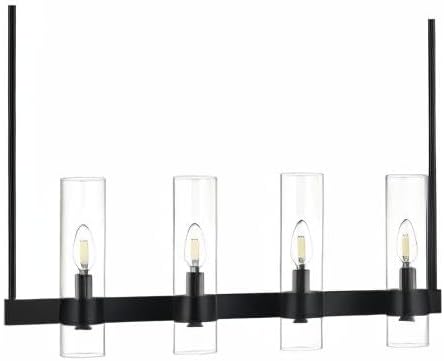 Linea di Liara Teramo Black Kitchen Island Lighting - Modern Farmhouse Rectangle Dining Room Light Fixtures - 30 inch 4 Light Linear Chandelie