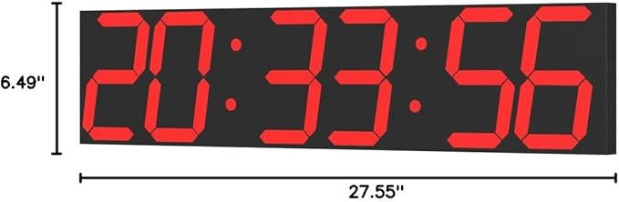 Digital Wall Clock, Oversize Led Digital Clock Large Display with Auto Dimmer, Huge Countdown Timer with Remote Control, 27" Wide Led Display, 6 Digits, Wall Mount, Date and Temperature (Red)