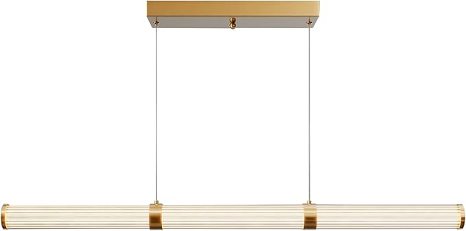 Modern Linear Chandelier Gold Linear Pendant Light Fixture, LED Dimmable Island Chandelier for Kitchen Island, Dining Room, and Living Room, Easy to Install.