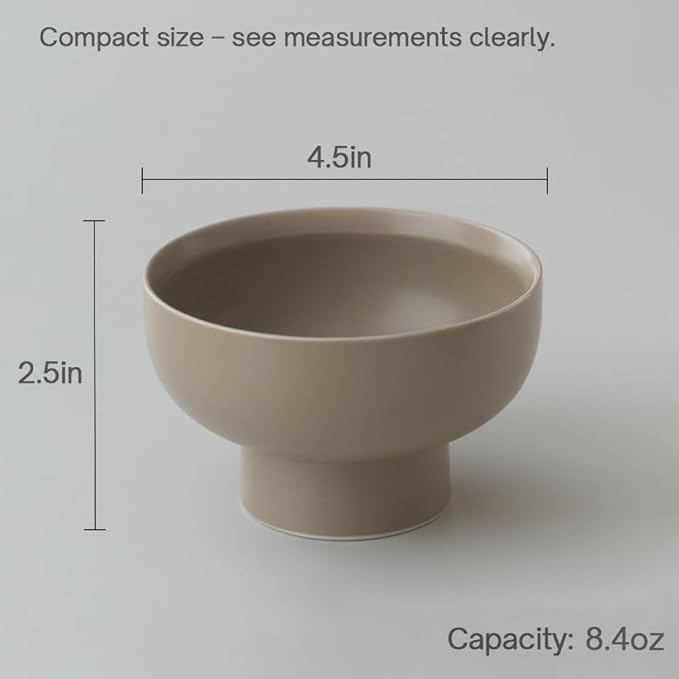 High-foot Fruit Bowl, Ceramic Pedestal Decorative Bowl, Round Bowl for Salad, H2.55" × W4.5" Small Size, 8.4oz, Coconut Café