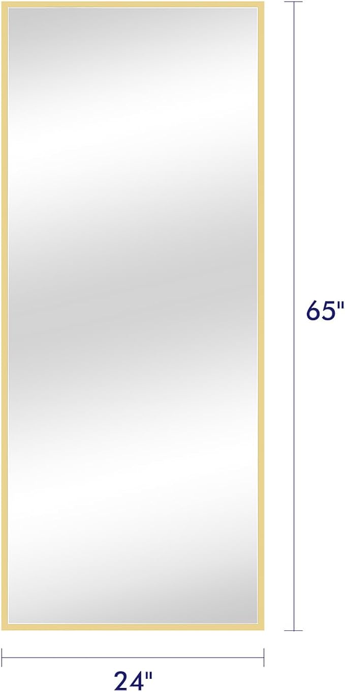 65"x24"Full Length Mirror with Stand,Gold Large Mirror,Shatterproof Tempered Glass&Aluminum Alloy Frame,Freestanding Full Body Mirrorr for Bedroom,Living Room,Dressing Room