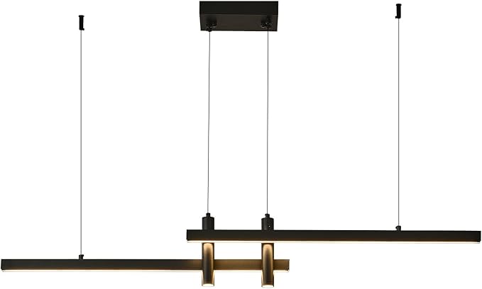 Modern Black Linear Pendant Lights Kitchen Island Lighting Minimalist Led Chandeliers Pool Table Light Dimmable Ceiling Hanging Light Fixture Dining Room with Remote Control (47in)