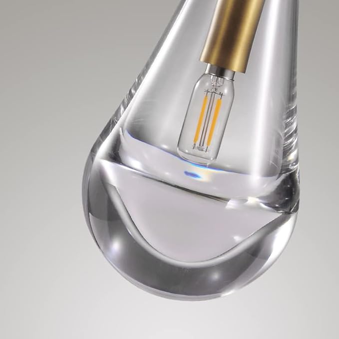 Modern Pendant Lighting for Kitchen Island, Handblown Teardrop Glass Kitchen Light Fixtures Luxury Brass Pendant Lights Hanging Lamps for Bedroom Dining Table, Hallway