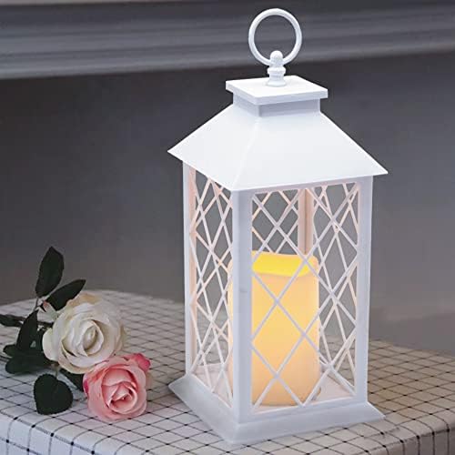 YAKii 13" Decorative Candle Lantern with LED Flameless Candle and Timer, Plastic LED Candle & Holder, Indoor & Outdoor Hanging Lights,Christmas Day Decoration Pack of 6 (White)