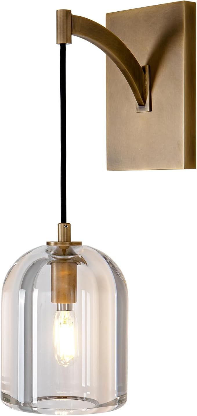 Modern Crystal Wall Sconce, Brass Hemisphere Wall Sconce, Gold Wall Lamps Indoor Lighting for Bedroom Bathroom Vanity Light Fixtures Includes Bulbs