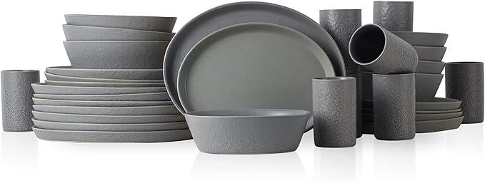 Stone by Mercer Project KATACHI Stoneware 32-Piece Dinnerware Set, Grey
