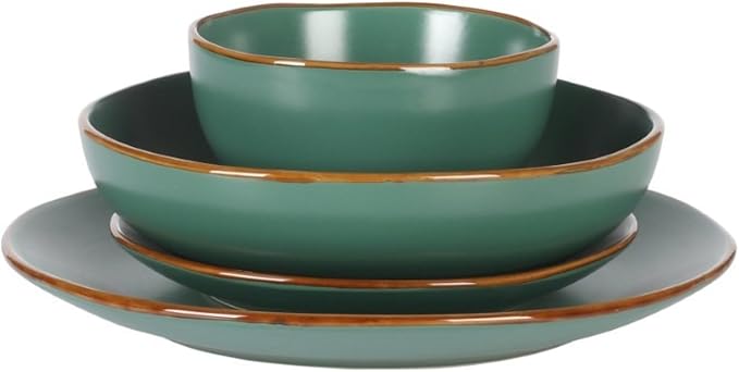 Gibson Home Hazeltine 16 Piece Plates and Bowls Dishes Stoneware Ceramic Dinnerware Set - Green