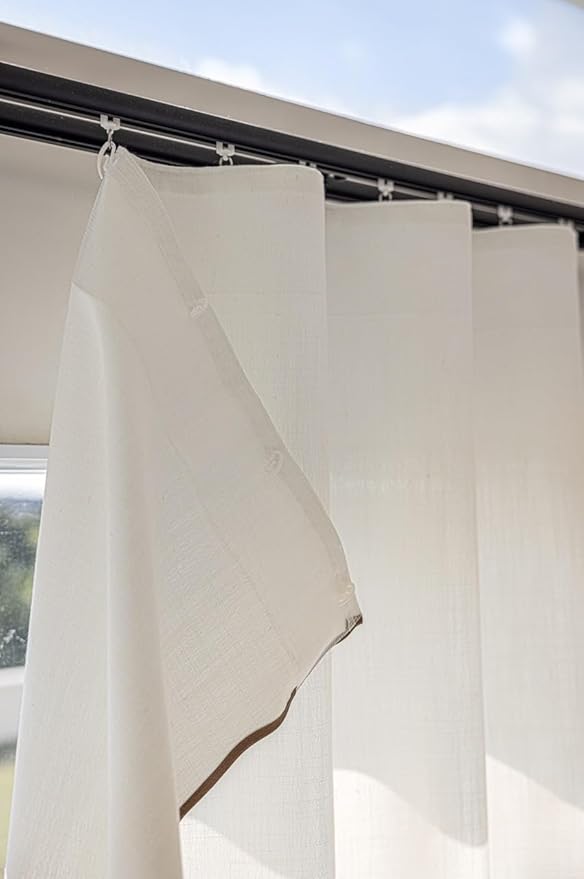 Linen Blend Scalloped/Wavy Trim, Ripple Fold Curtains for Living Room, Bedroom, Home Office, Kids Room & Dining - Light Filtering Curtains - Set of 2 - Navy, (50" W x 96" L)