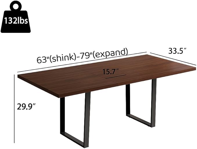 ZckyCine 63"-79" Expandable Dining Table Set for 6-8, Modern Walnut Table with Metal Legs and 6 White Velvet Upholstered Chairs, Kitchen & Dining Room Furniture, Easy Assembly
