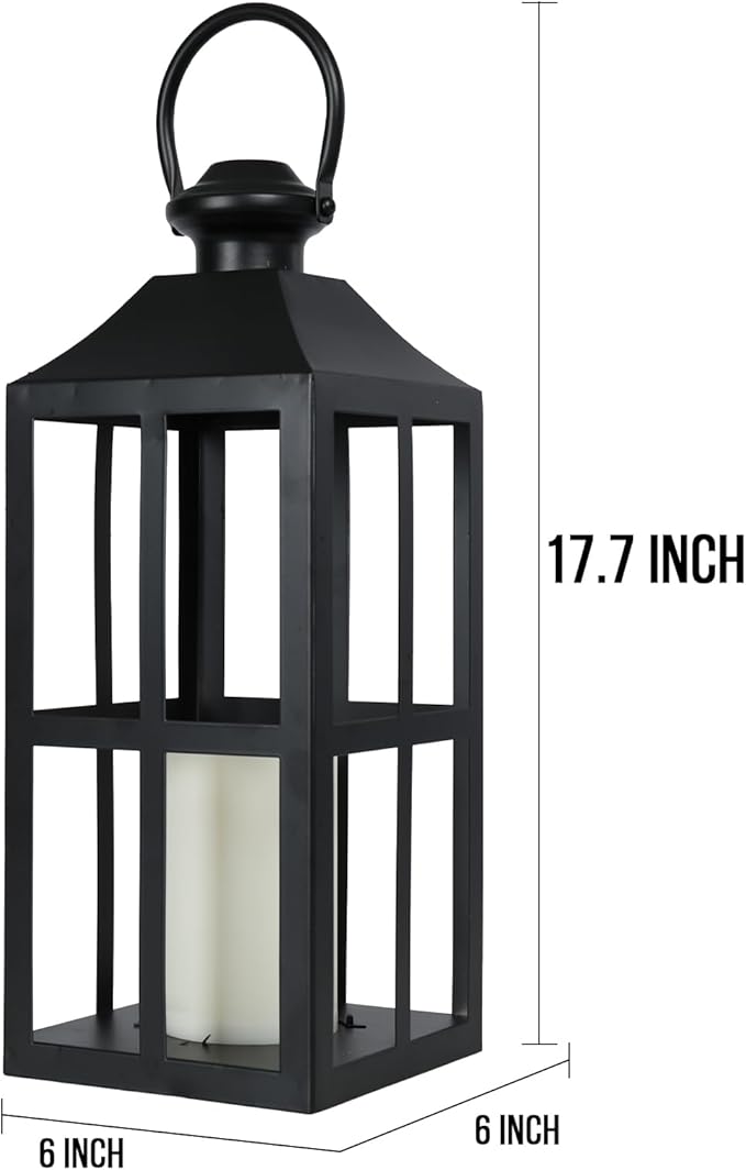 Bdor 2 Pack Black Metal Lantern with LED Candle, Battery Operated, 17.7 Inch Tall Decorative Candle Holder, for Indoor and Outdoor Use, Perfect for Home Décor, Weddings, Parties, and Holiday
