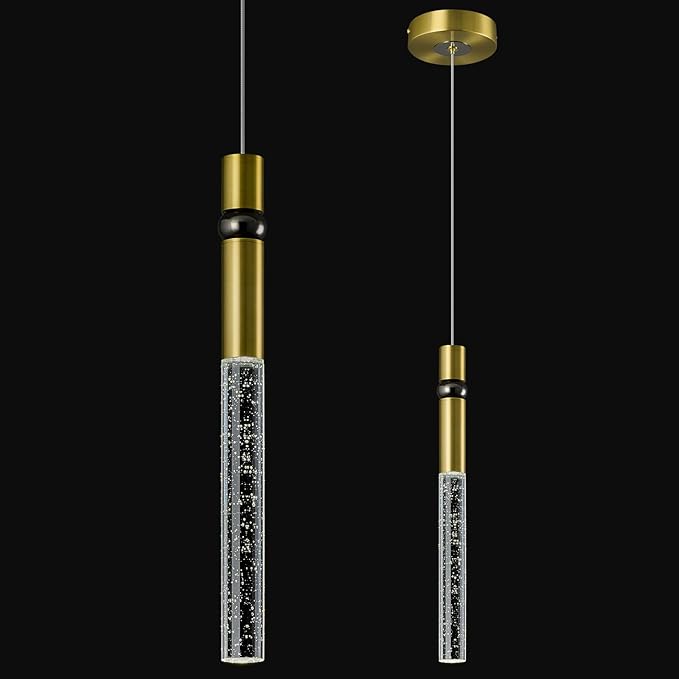 Pendant Lights Kitchen Island Light Fixtures Dimmable LED Modern Pendant Light with Bubble Crystal Pendant Lighting for Kitchen Bedroom Hallway Entryway (Gold 1-Pack)