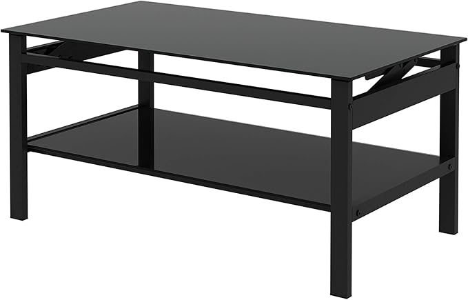 Lift Top Coffee Table, Modern Simple Black Tempered Glass Coffee Tables for Living Room Size 37.8"(W) x 21.6"(D) x 17.72"(H)