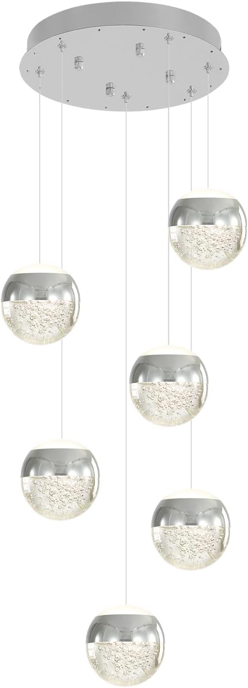 6-Lights Globe Pendant Light Modern Crystal Pendant Chandelier Chrome Globe Chandeliers for Kitchen Island, Hanging Light Fixture for Dinning Room Bedroom