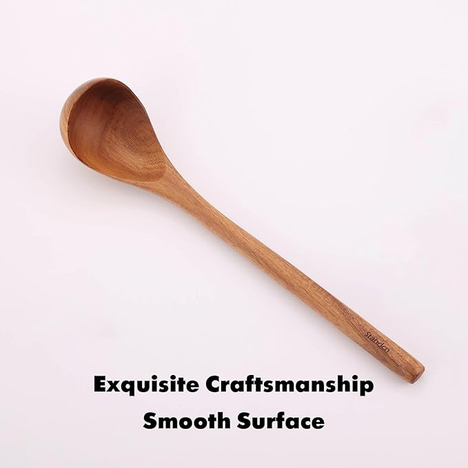 Acacia Wood Utensils Set - 6 Piece Handmade Wooden Spoons for Cooking, Natural Acacia Wood Kitchen Utensils for Non-stick Cookware, Turner, Serving Spoon, Slotted Spoon, Soup Ladle, Spaghetti