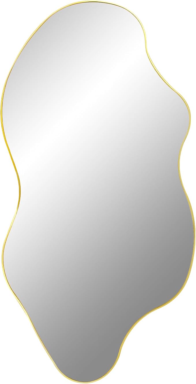 Irregular Mirror Full Length, Large Asymmetrical Wall Mirror, 59"x30" Gold Wavy Shaped Mirrors, Modern Frameless Decorative Mirrors for Dressing Living Room Bedroom Hallway Entryway