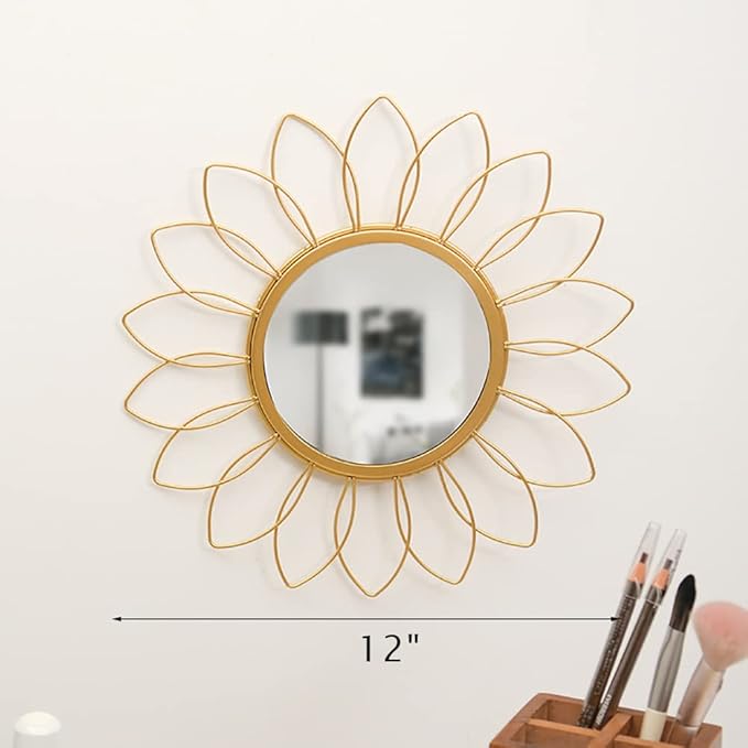 Gold Mirrors for Wall - Metal Sunburst Wall Mirror Room Decor & Home Decor, Boho Mirror Wall Decor Gifts for Women & Moms (Small, Flower)