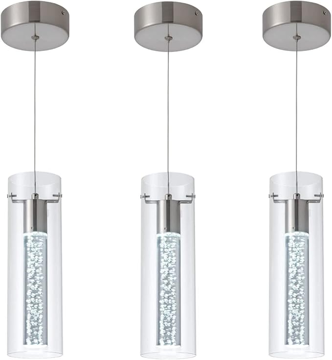 3-Pack Modern Pendant Lighting Satin Nickel,24W Light Chandelier with LED Bulb, Updated Housing and Bubble Kitchen Light for Kitchen,Dining Room,Living Room,Corridor and Restaurant, 6000K