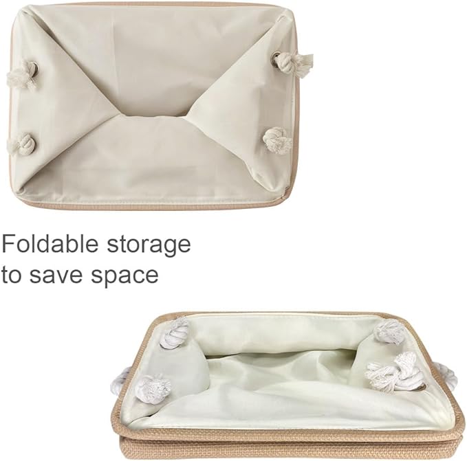 TheWarmHome Storage Basket for Organizing - Small 6 Pack 11.8x7.8x5.2 inch Fabric Storage Cubes with Cotton Rope Handle, Collapsible Storage Bins Baby Storage Toy Nursery (Beige)