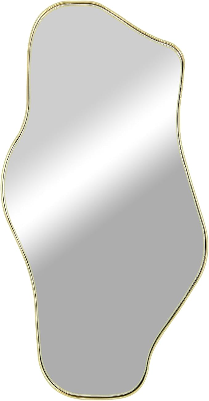 Irregular Wall Mirror, 47.2"x21.5" Asymmetrical Mirror with Gold Metal Frame, Cloud Shaped Waved Decorative Mirrors for Living Room Bathroom Bedroom Hallway Entryway Fireplace