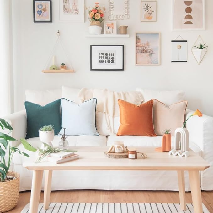 MONDAY MOOSE Decorative Throw Pillow Covers Cushion Cases, Set of 4 Soft Velvet Modern Double-Sided Designs, Mix and Match for Home Decor, Pillow Inserts Not Included (22x22 inch, Orange/Green)