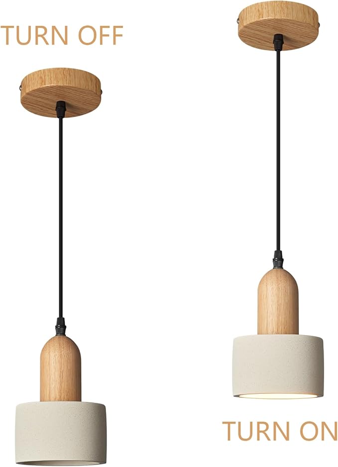 Modern Cement Pendant Lights White Chandelier Wooden Ceiling Lamps for Kitchen Island Bedroom Dining Room Living Room bar(2 Pack)