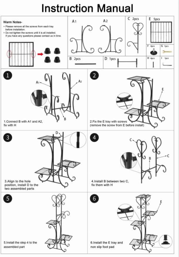 42inch Tall Metal Plant Stand Multi Tiered 5 Tier Multiple Flower Pots Holder Shelf Rack Display Stand Wrought Iron Planter Display Rack Potted Planter Shelves Organizer for Patio Balcony Garden