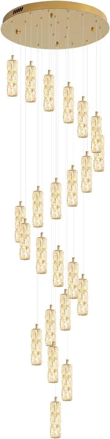 Modern Crystal Chandelier 24-Lights Gold Chandelier Lighting Fixture High Ceiling Chandelier Suitable for Living Room Staircase Villa