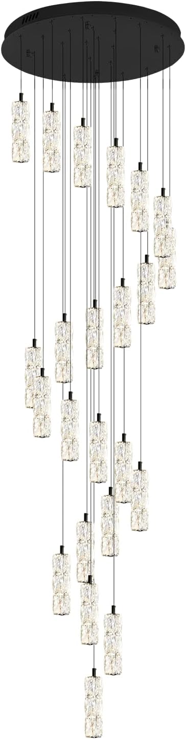 Modern Crystal Chandelier 24-Lights Black Chandelier Lighting Fixture High Ceiling Chandelier Suitable for Living Room Staircase Villa