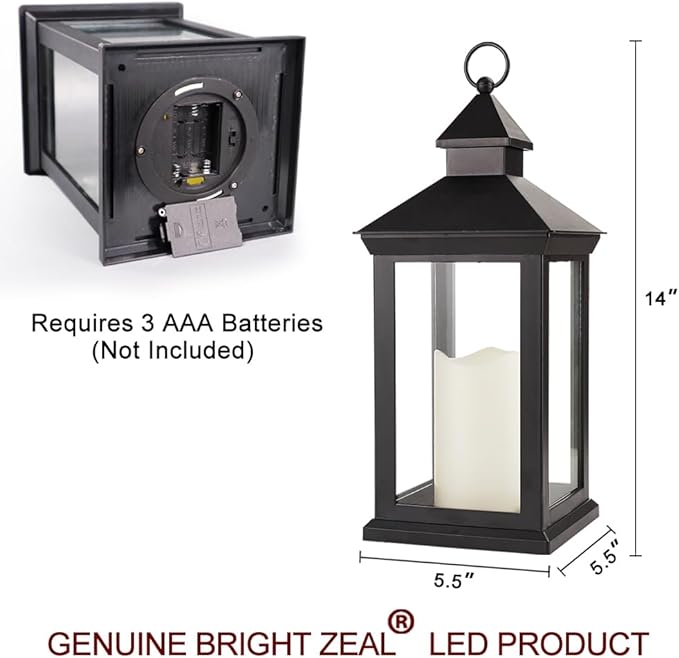 Bright Zeal 2-Pack 14" Candle Lanterns Outdoor Waterproof Decorative Lights with Timer - Cool White Decorative Indoor LED Lanterns Battery Operated