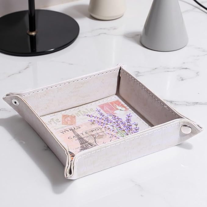 Decorative Valet Tray Organizer for Keys, Makeup Brush Holder, Jewelry Tray Dish,Cute Bowl Trinket Tray,New Home Gifts for Women,Catchall Bedside Nightstand Caddy Holder (Lavender)
