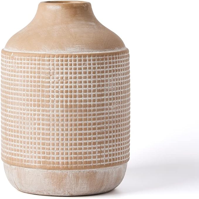 SIDUCAL Ceramic Rustic Farmhouse Vase, Sand Glaze Finish Boho Vase, Pottery Decorative Flower for Home Decor, Table, Living Room Decoration, Shelf Decor, Mantel, 7 Inch, Beige