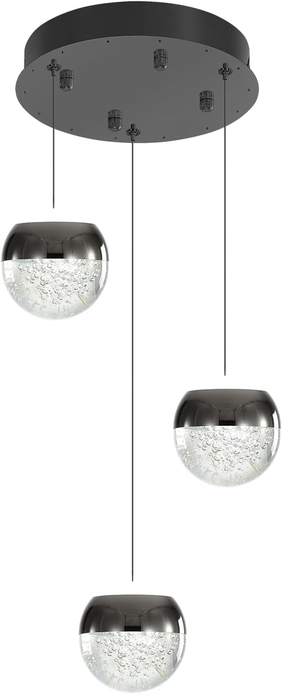 Modern Crystal Pendant Lighting Black Globe Pendant Light Fixture, Mid Century Chandelier 3-Light Hanging Fixture for Kitchen Island,Globe Chandeliers for Dinning Room Bedroom