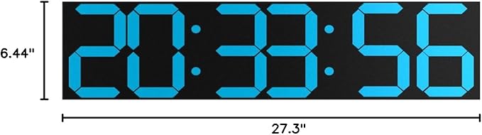 Digital Wall Clock, Oversize Led Digital Clock Large Display with Auto Dimmer, Huge Countdown Timer with Remote Control, 27" Wide Display, 6 Digits, Wall Mount, Date and Temperature(Ice Blue)