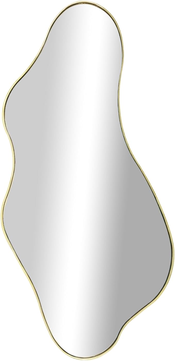 Large Irregular Mirror, 63"x29.2" Asymmetrical Mirrors Full Length, Abstract Wall Mirror Decorative, Waved Shaped Mirrors for Living Room Dressing Bathroom Bedroom Hallway Entryway