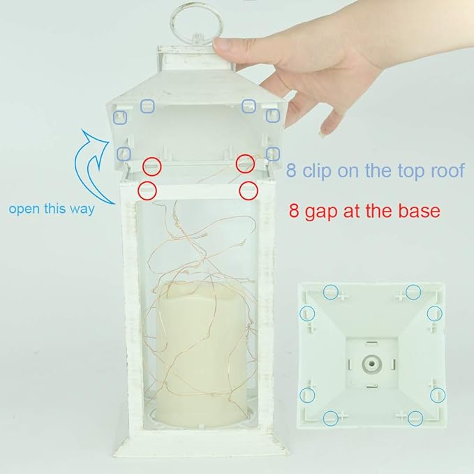 14" Gloden Brushed Vintage Candle Lantern with 30pcs Fairy Light (4 Hours Timer,3 AAA Batteries Included) Hanging Lantern Indoor Outdoor Using Decorative Candle Lanterns Table lanterns