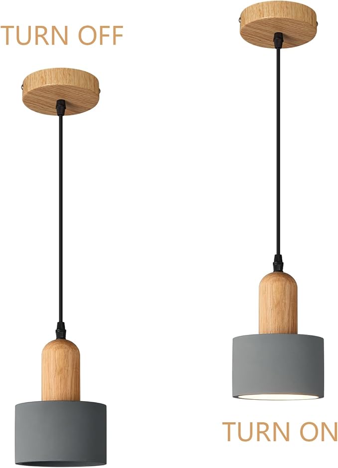 Modern Cement Pendant Lights Grey Chandelier Wooden Ceiling Lamps for Kitchen Island Bedroom Dining Room Living Room bar(2 Pack)