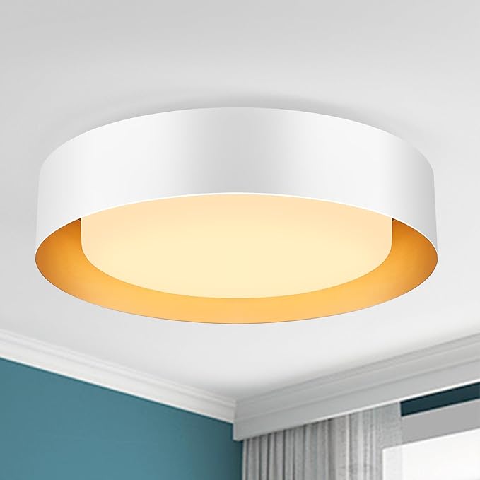 Modern Flush Mount Ceiling Lights,Minimalist 16.5IN Round Close to Ceiling Light Fixtures,White and Gold Metal Ceiling Lighting Lamp for Living Room,Dining Room,Kitchen,Bedroom