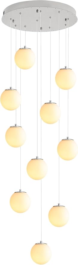 H118 Large Chandeliers for High Ceilings,12-Lights Mid Century Globe Chandelier Silver Modern Globe Pendant Light for Entryway Villas and Stairs