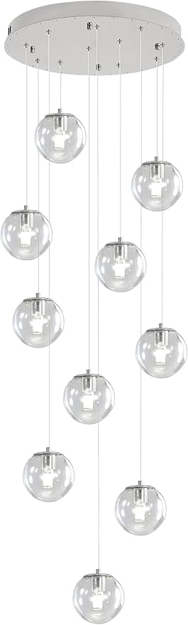 H118 Staircase Chandelier for Entryway Modern Globe Chandelier 12-Lights Glass Globe Pendant Light Large Chandeliers for High Ceiling Foyer Stairwell