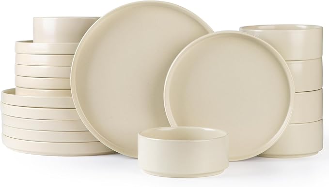 TheTerra Ceramic Dinnerware Sets for 6, 18 Pieces Handmade Reactive Glaze Plates and Bowls Set, Scratch Resistant Dish Set, Oven & Microwave & Dishwasher Safe, Ice Cream