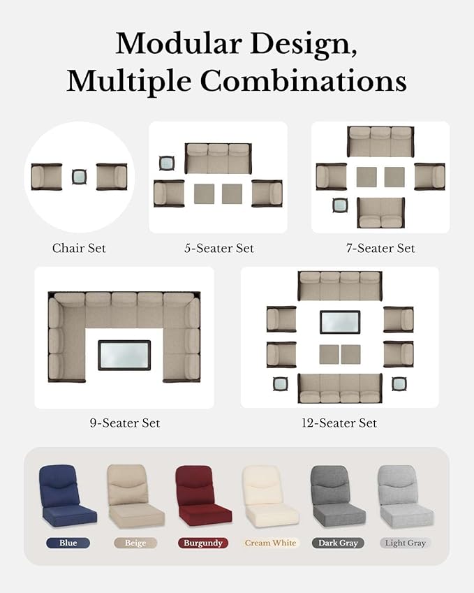 HILLGA Luxury Patio Furniture Set with 6-inch Thick Cushion, Outdoor Loveseat and High Back Swivel Rocker Patio Chairs, 6PCS Wicker Conversation Set for Deck Yard and Poolside, Burgundy (V2)