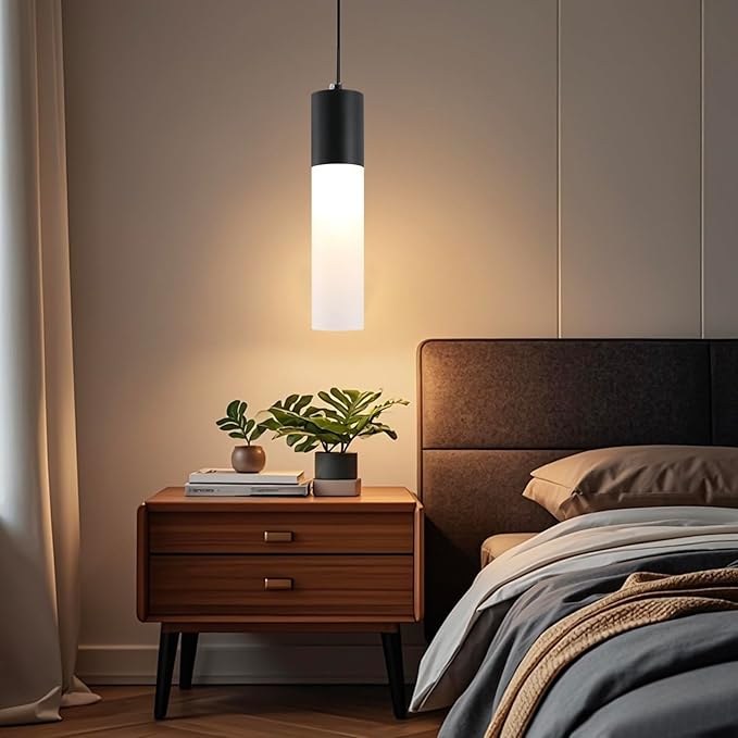 Pendant Lights Kitchen Island 3 Pack 12W Led Pendant Light with Milky White Lampshade, 1-Light Dining Light Fixture Ceiling Light Hanging in Black Finish, E12 LED Bulbs Included, 3000K-6000K