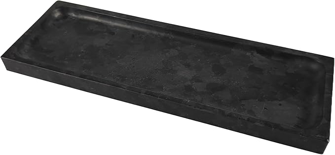 Matte Black Granite Vanity Tray - Natural Stone Rectangular Catchall, 10.6" Decorative Organizer for Bathroom, Entryway, or Desk - Minimalist Display Tray with Unique Veining