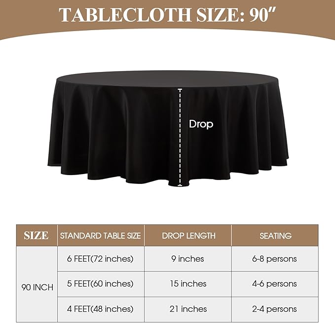 Round Tablecloth 2 Pack 90 Inch Black Tablecloths Washable Decorative Linen Polyester Table Clothes Cover for Dining Table Banquets Buffet Parties and Wedding