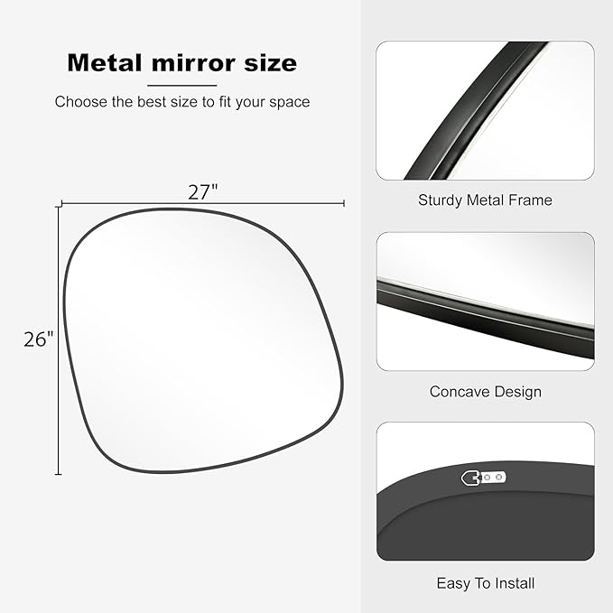 WallBeyond Asymmetrical Mirror, Irregular Wall Mirror, Wall Mirrors Decorative for Bedroom Living Room Entryway Hall, Unique Wall Mirror 27" H x 26" W, Black