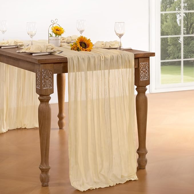 Beige Cheesecloth Table Runner 12 Pack Fall Table Runners 120 Inches Boho Gauze Cream Cheese Cloth Fall Table Decorations for Thanksgiving Wedding Bridal Baby Shower Garden Party Decor