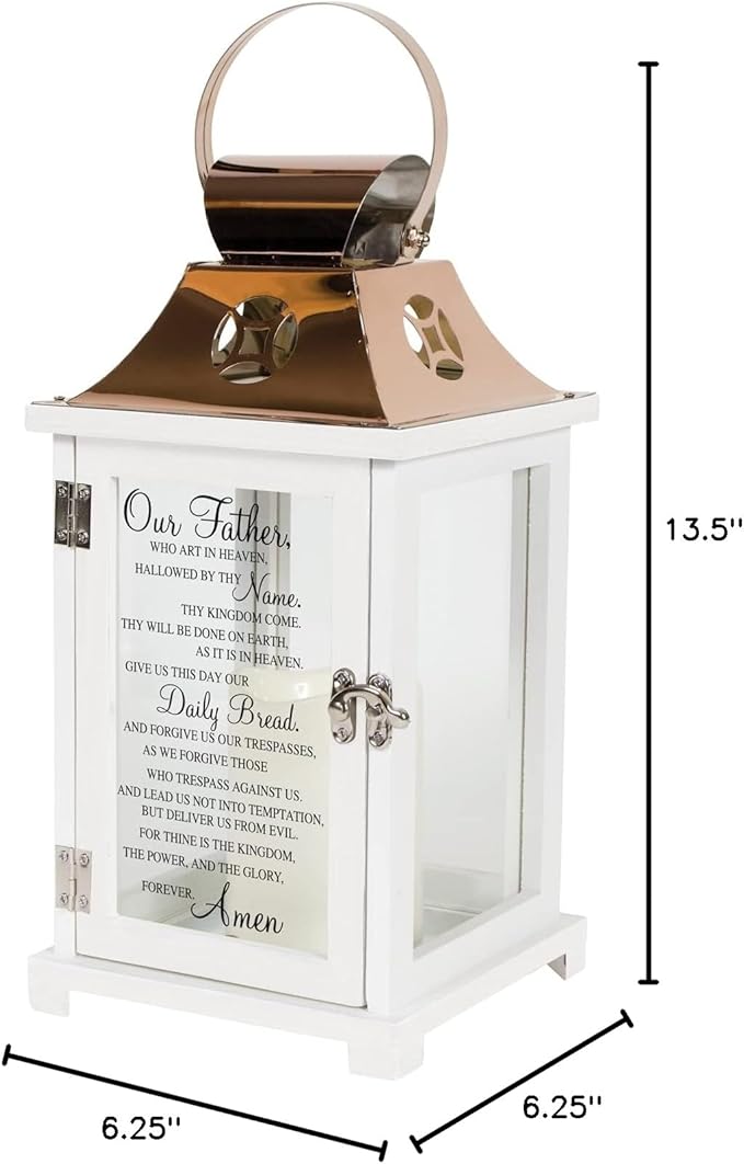Carson Home Accents Indoor Outdoor Our Father Memorial Sympathy Copper Candle Lantern for Loss of Loved One with Automatic 6 Hour Timer and Calligraphy