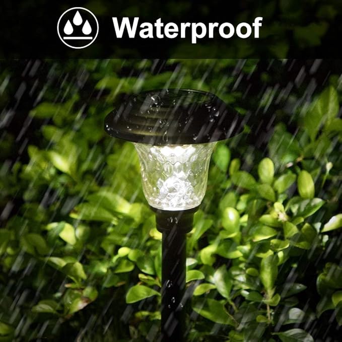 Beau Jardin 8 Pack Solar Pathway Lights Stainless Steel Outdoor Solar Powered Light Waterproof Glass High Lumen for Garden Landscape Path Yard Walkway Patio Driveway Outside White Color Changing Black