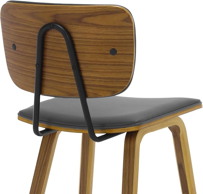 Counter Height Bar Stools Set of 2, PU Leather Upholstered Barstools with Backs, Bent Wood Legs, 26 Inch Seat Height, Mid Century Modern Counter Stools for Kitchen Island, Grey