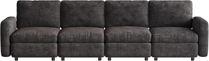 4-Seat Modular Sofa Couch Grey with Ergonomic Cushions, Convertible Sleeper Sectional for Living Room Bedroom Apartment, Cloud Futon Lounge Furniture Set for Small Spaces